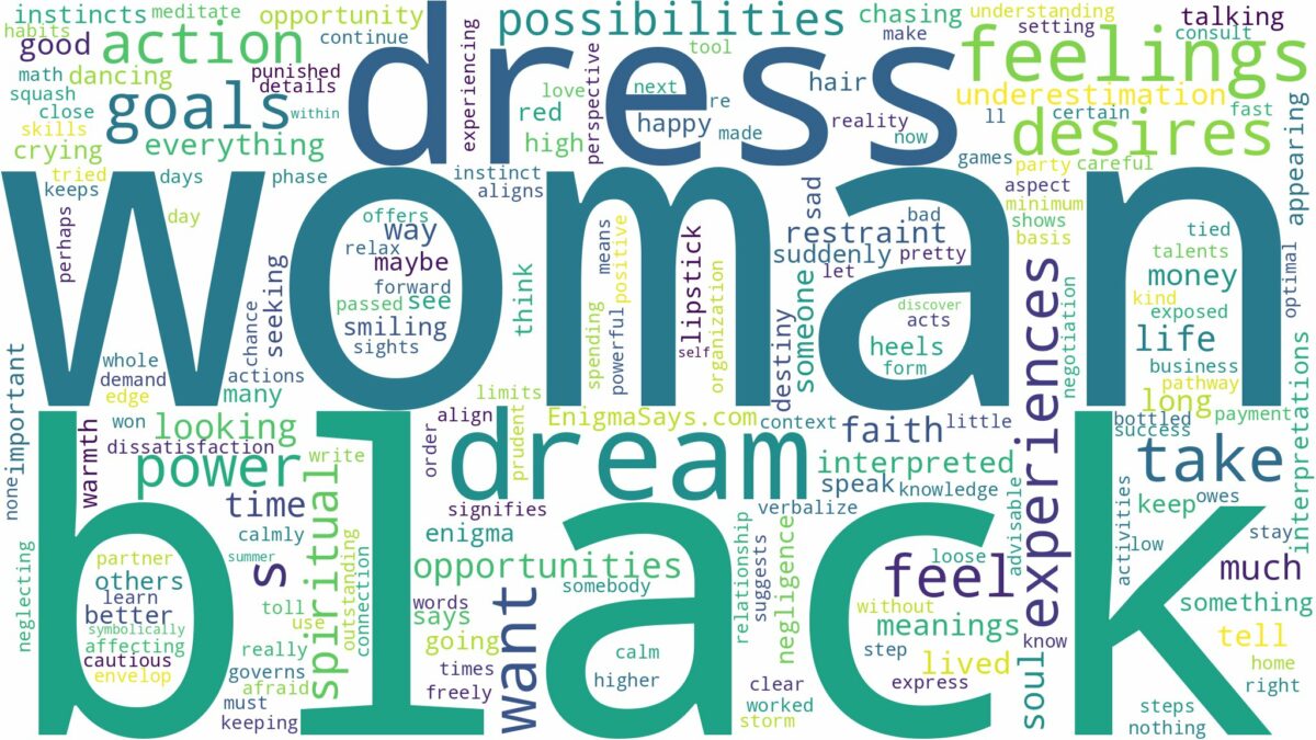 dream about woman in black dress and related dreams with their meanings in a word cloud