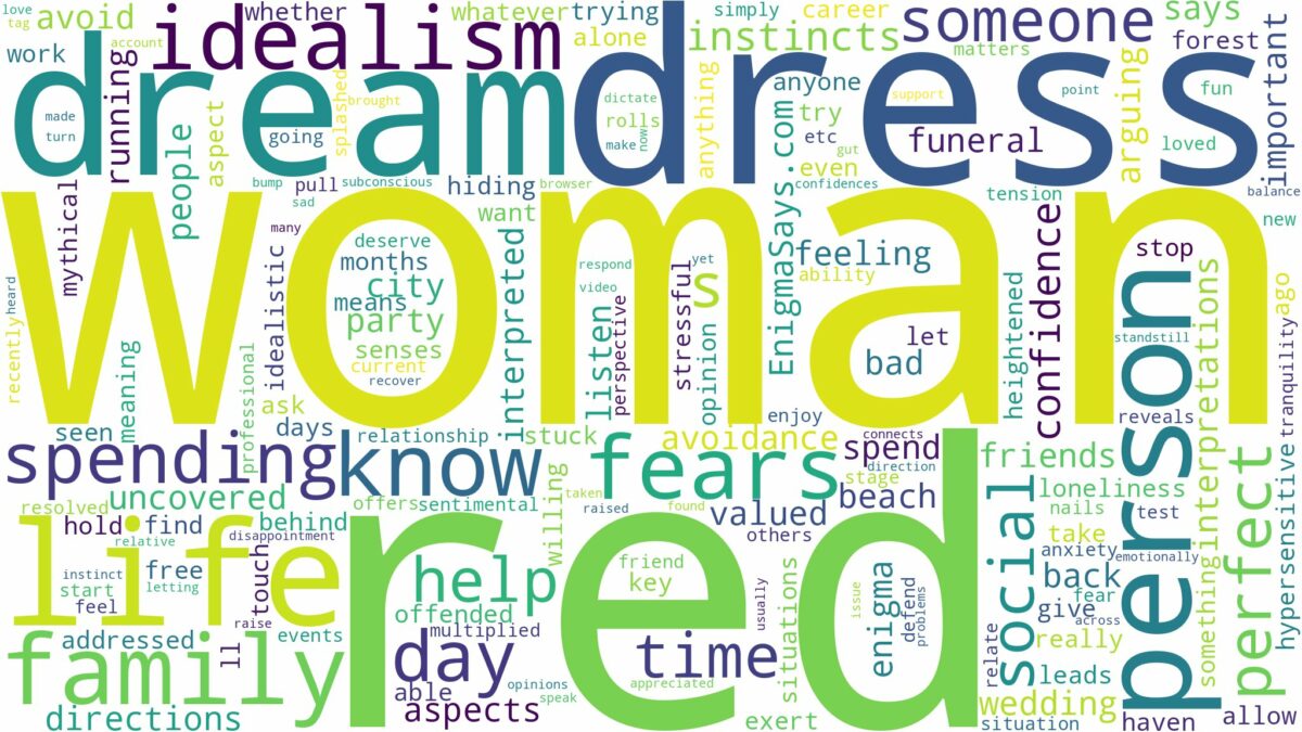 dream about woman in red dress and related dreams with their meanings in a word cloud