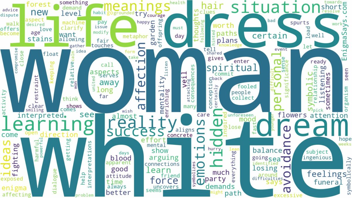 dream about woman in white dress and related dreams with their meanings in a word cloud