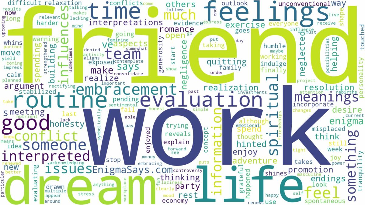 dream about work friend and related dreams with their meanings in a word cloud