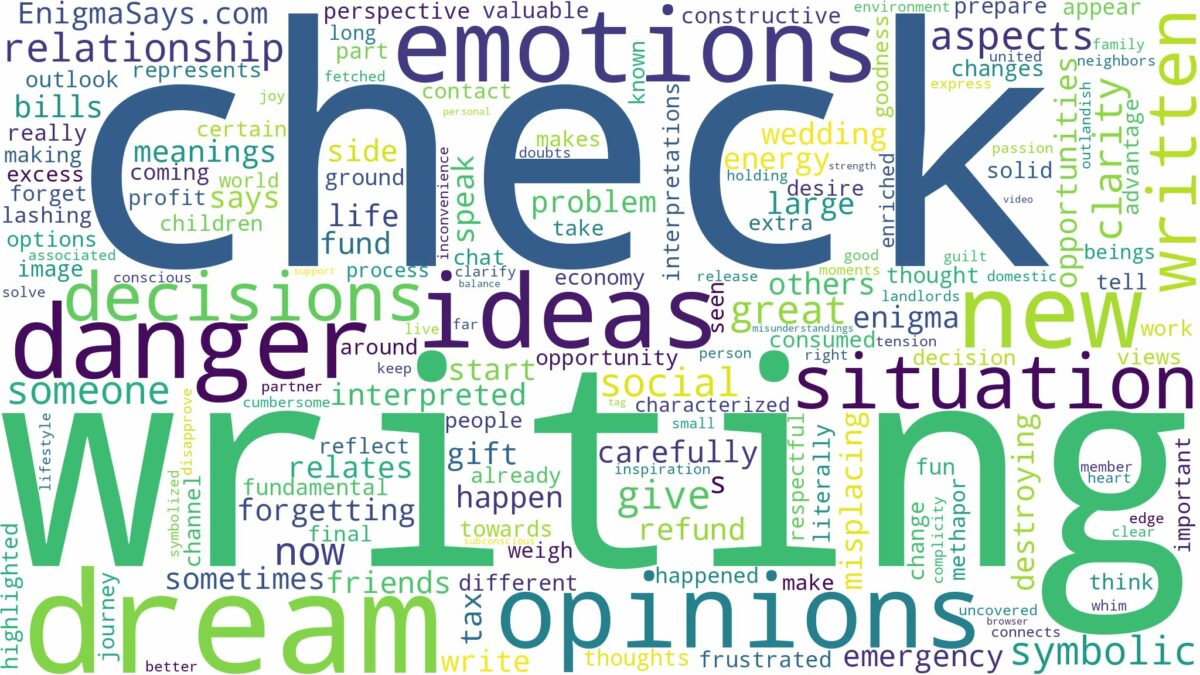 dream of writing a check and related dreams with their meanings in a word cloud