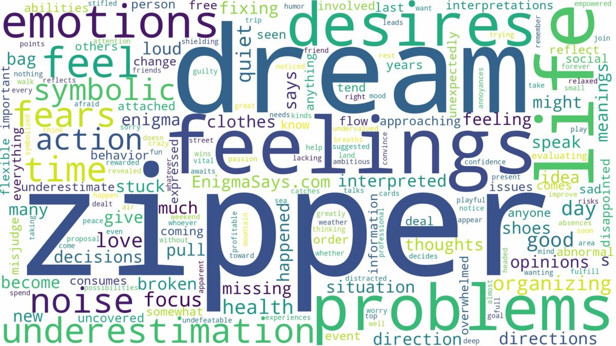 dream about zipper and related dreams with their meanings in a word cloud