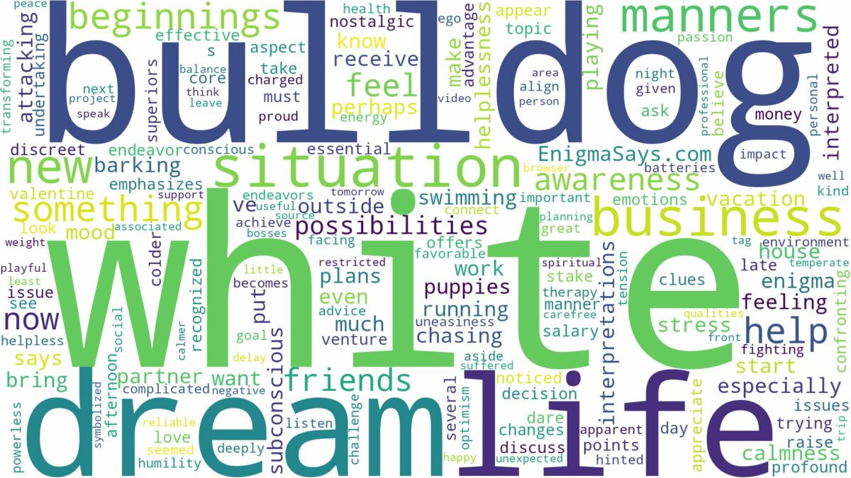 dream about a white bulldog and related dreams with their meanings in a word cloud