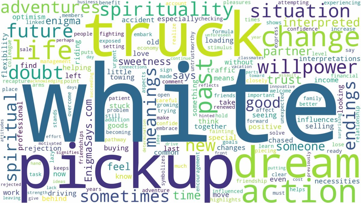 dream about a white pickup truck and related dreams with their meanings in a word cloud