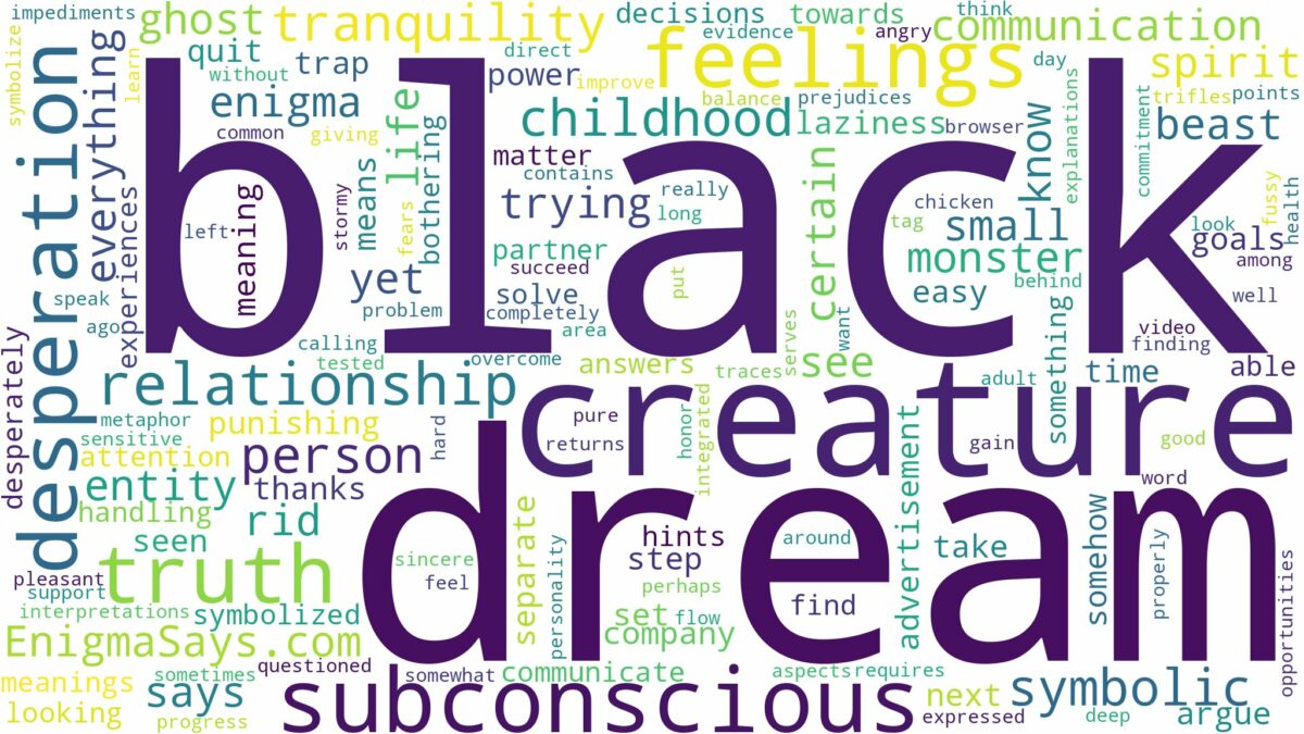 dream about a black creature and related dreams with their meanings in a word cloud