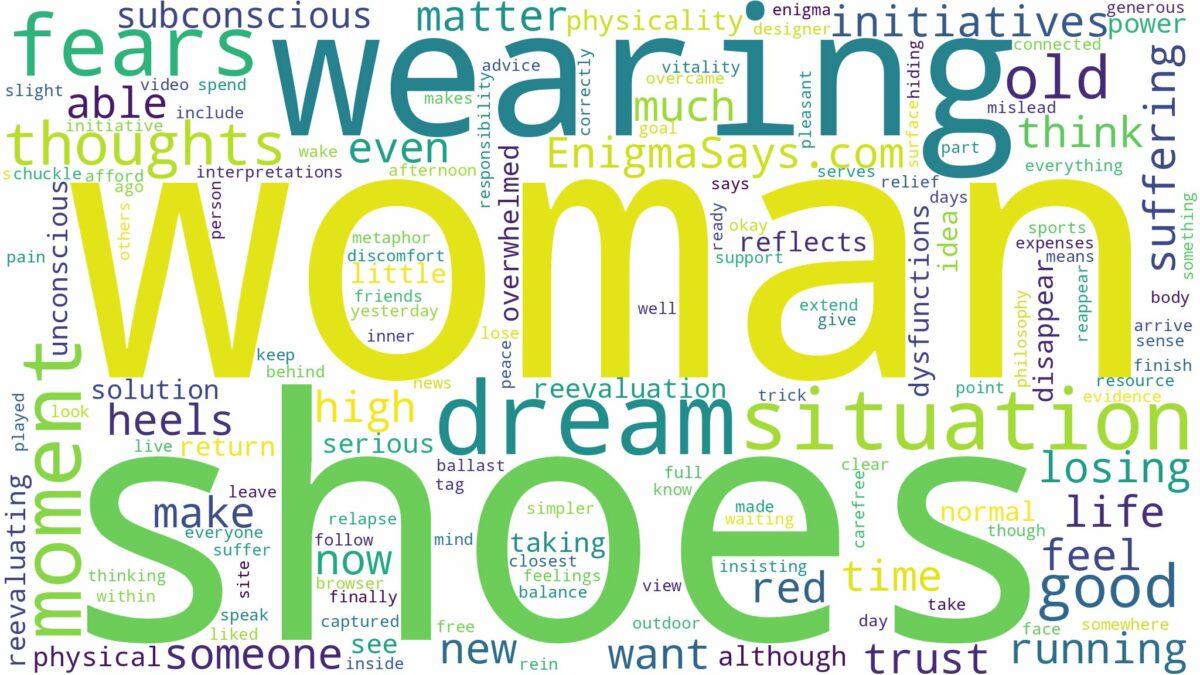 dreaming about a woman wearing shoes and related dreams with their meanings in a word cloud