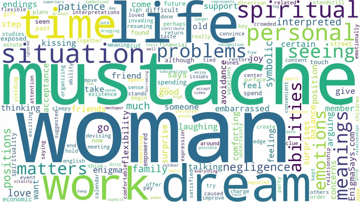 dream about a woman with a mustache and related dreams with their meanings in a word cloud