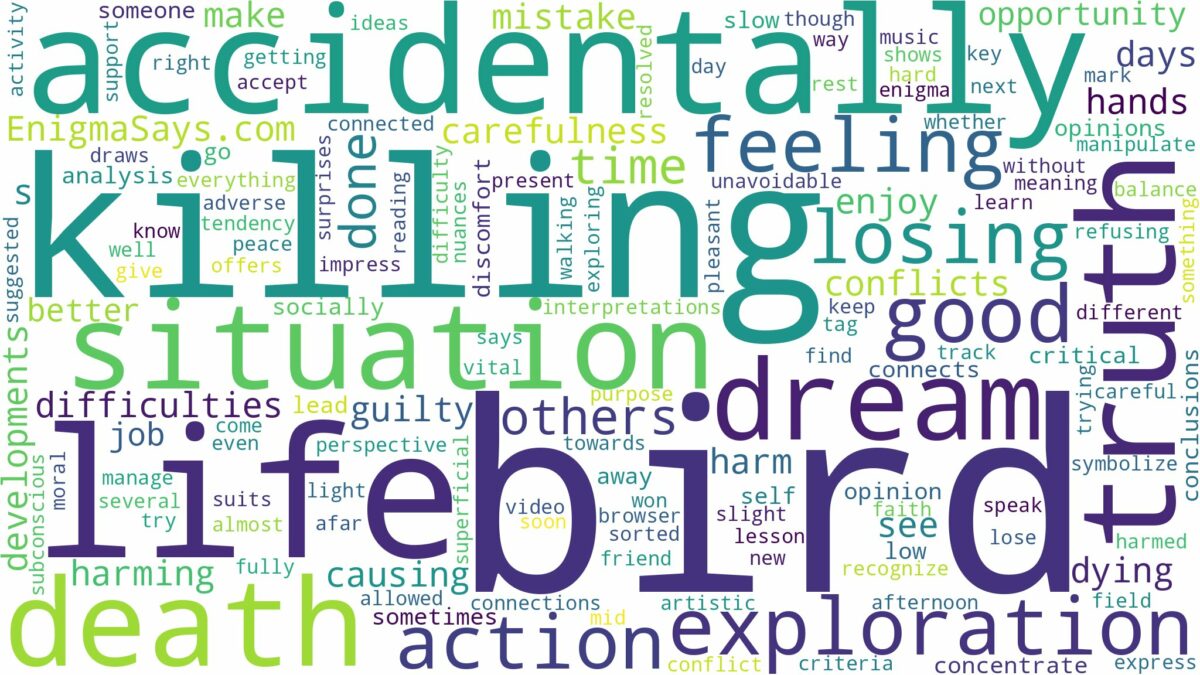 dreaming about accidentally killing a bird and related dreams with their meanings in a word cloud