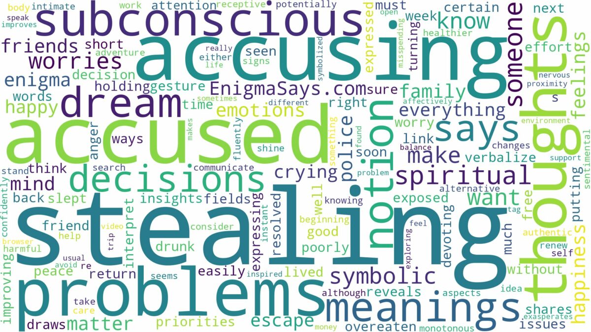 dreaming of accused of stealing and related dreams with their meanings in a word cloud