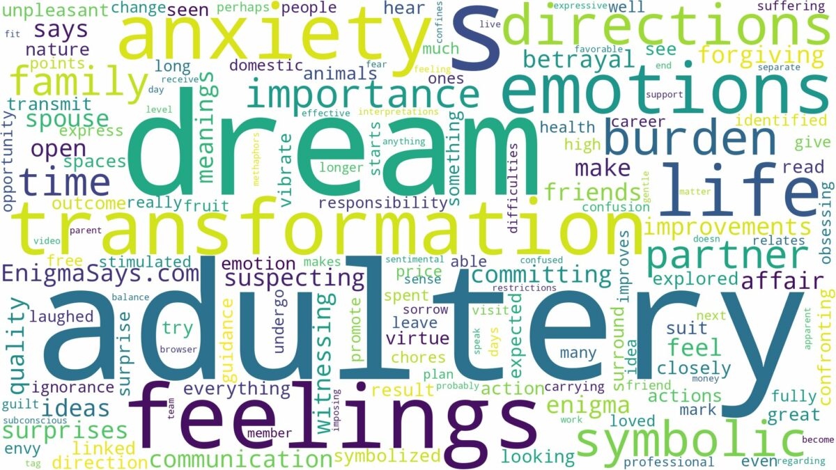 dream about adultery and related dreams with their meanings in a word cloud