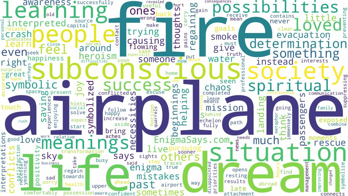 dream about airplane on fire and related dreams with their meanings in a word cloud