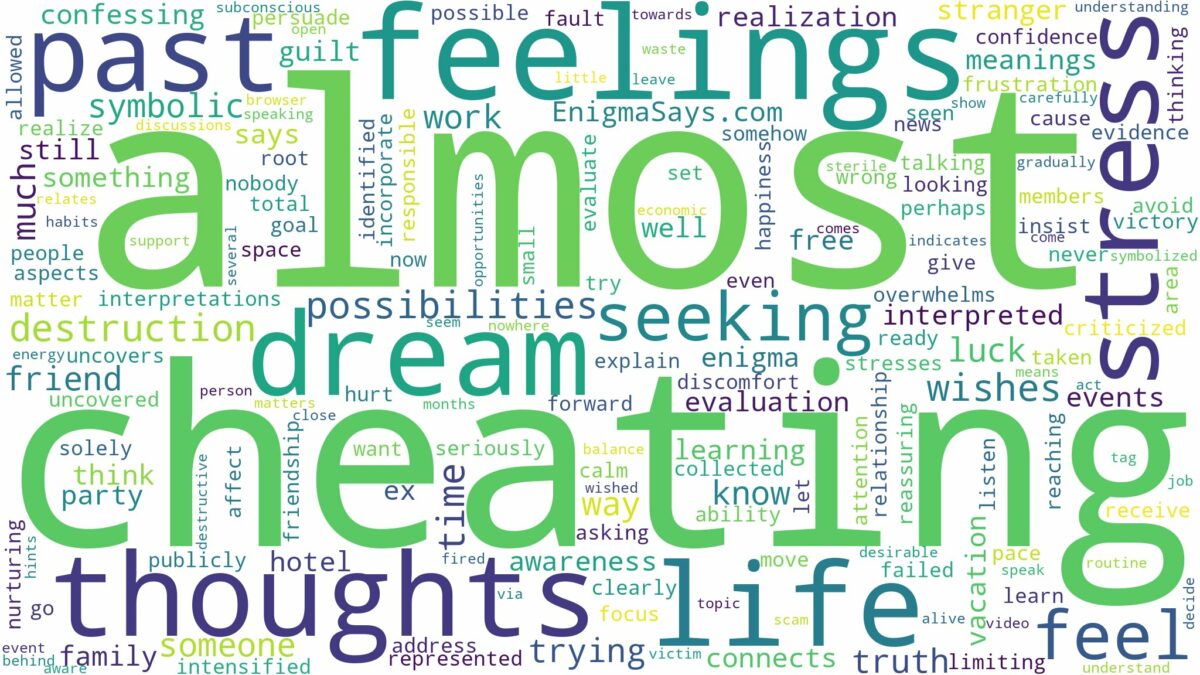 dreaming of almost cheating and related dreams with their meanings in a word cloud