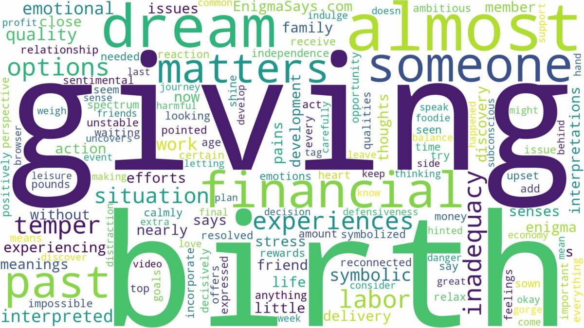 dreaming about almost giving birth and related dreams with their meanings in a word cloud