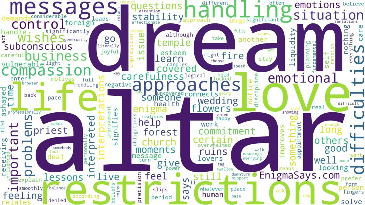 dream about altar and related dreams with their meanings in a word cloud