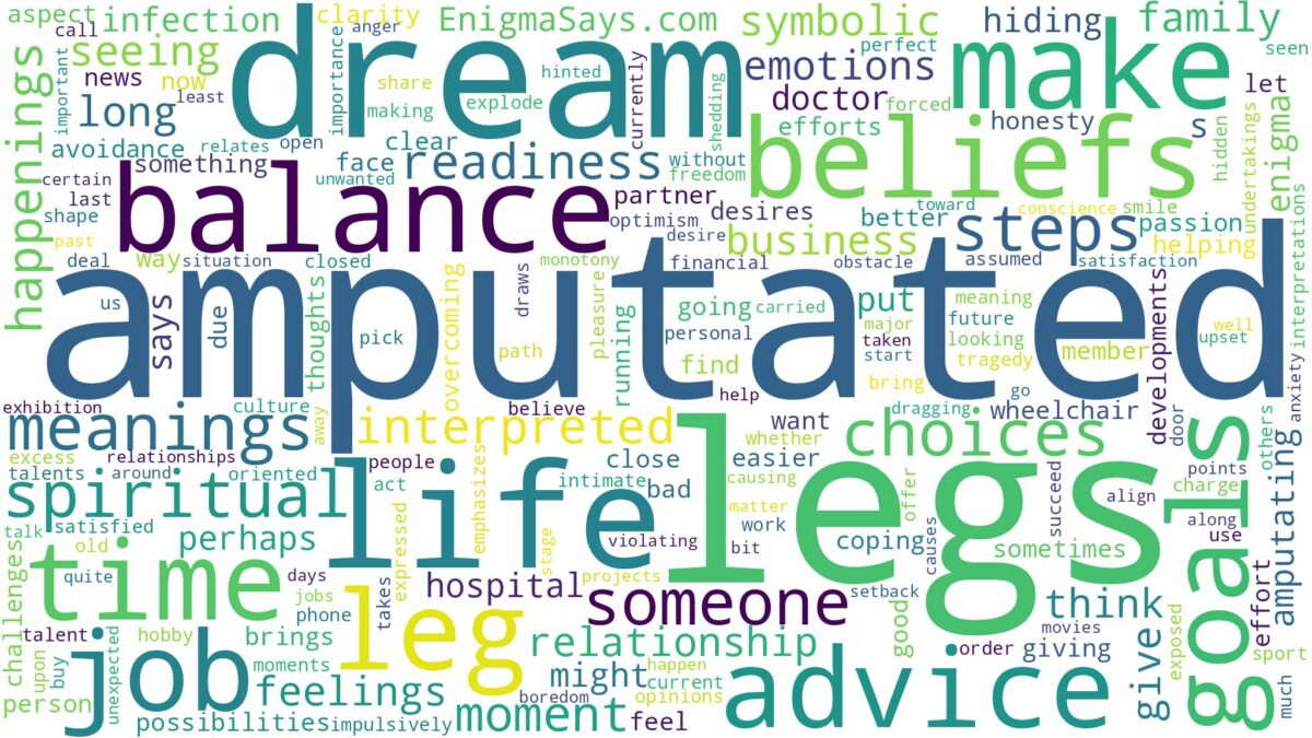 dream about amputated leg and related dreams with their meanings in a word cloud