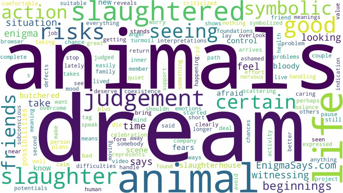 dreams about animals being slaughtered and related dreams with their meanings in a word cloud