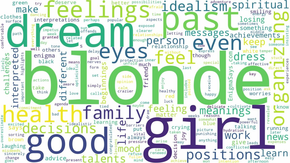 dream about a blonde girl and related dreams with their meanings in a word cloud