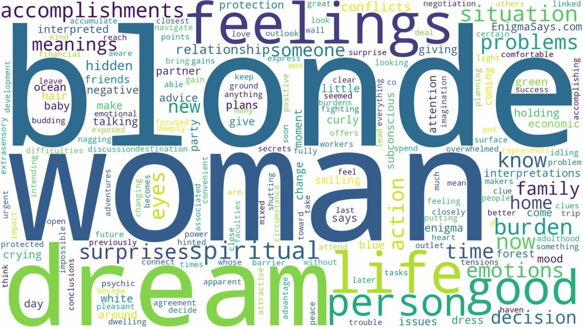 dream about a blonde woman and related dreams with their meanings in a word cloud