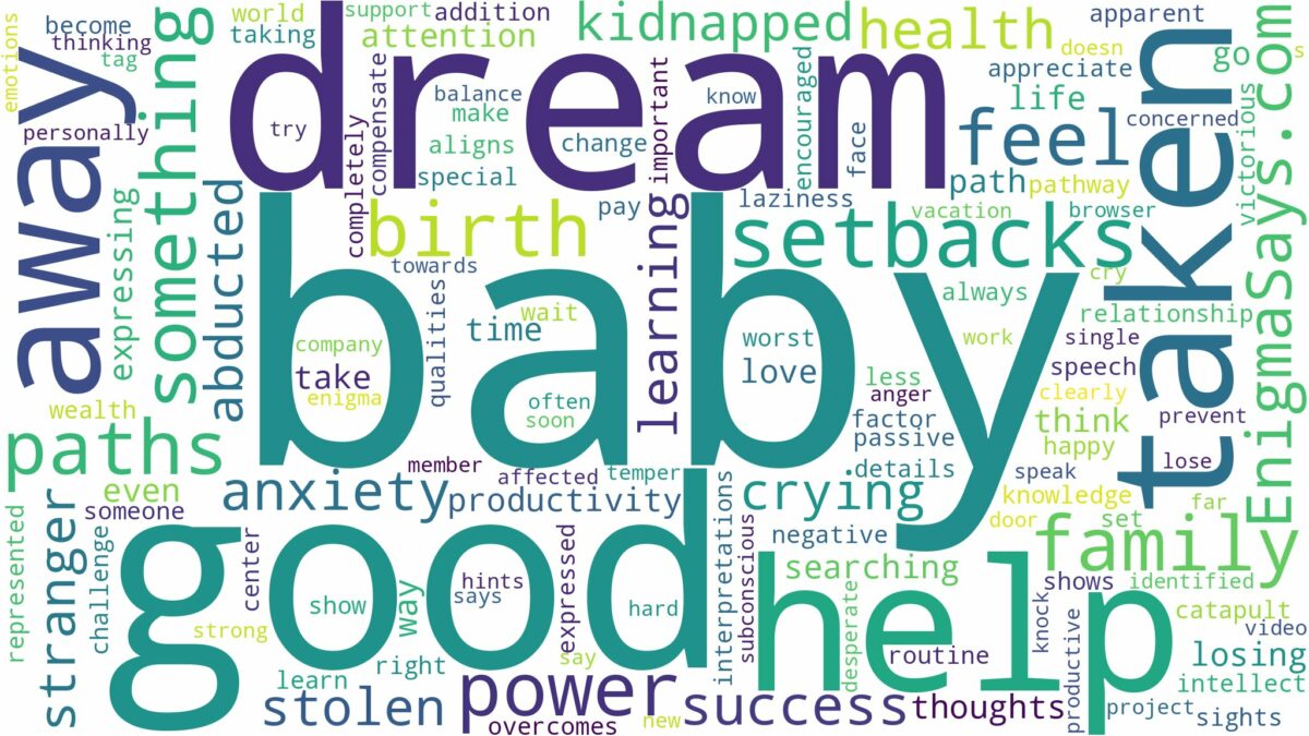 dreaming about baby being taken away and related dreams with their meanings in a word cloud