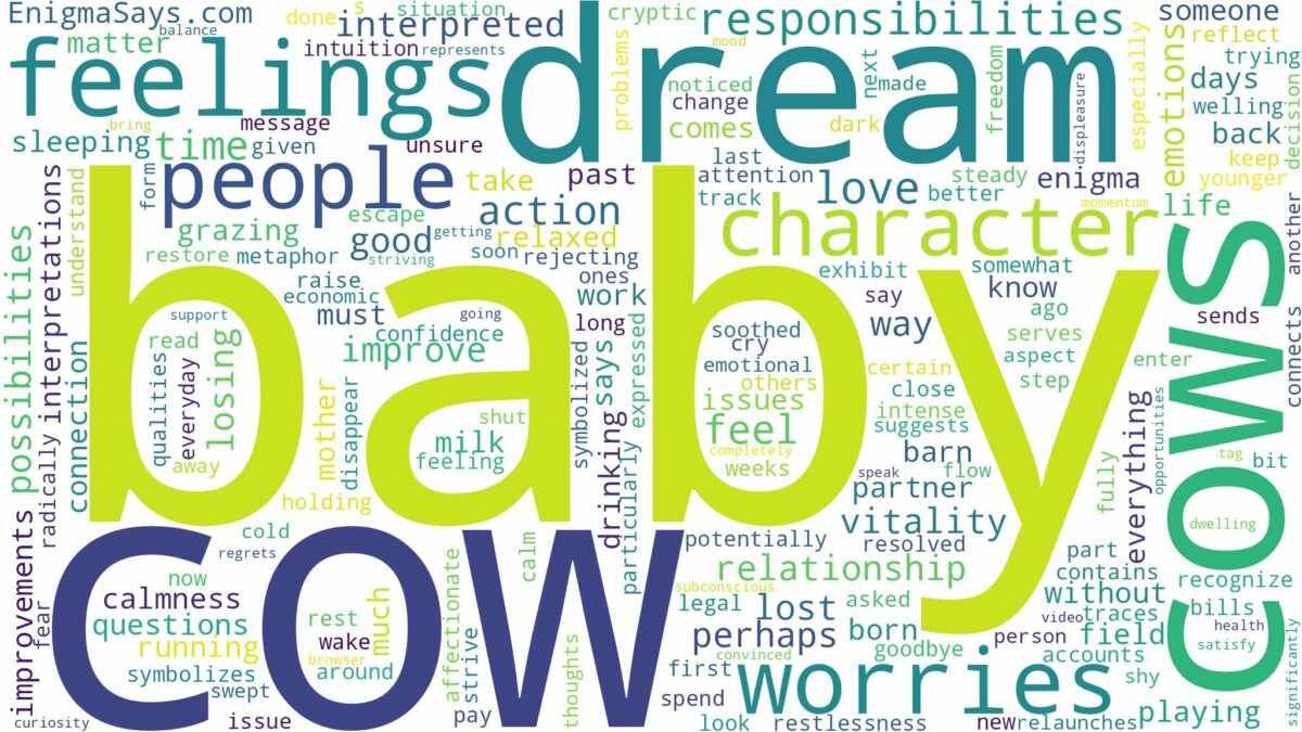 dream about baby cow and related dreams with their meanings in a word cloud