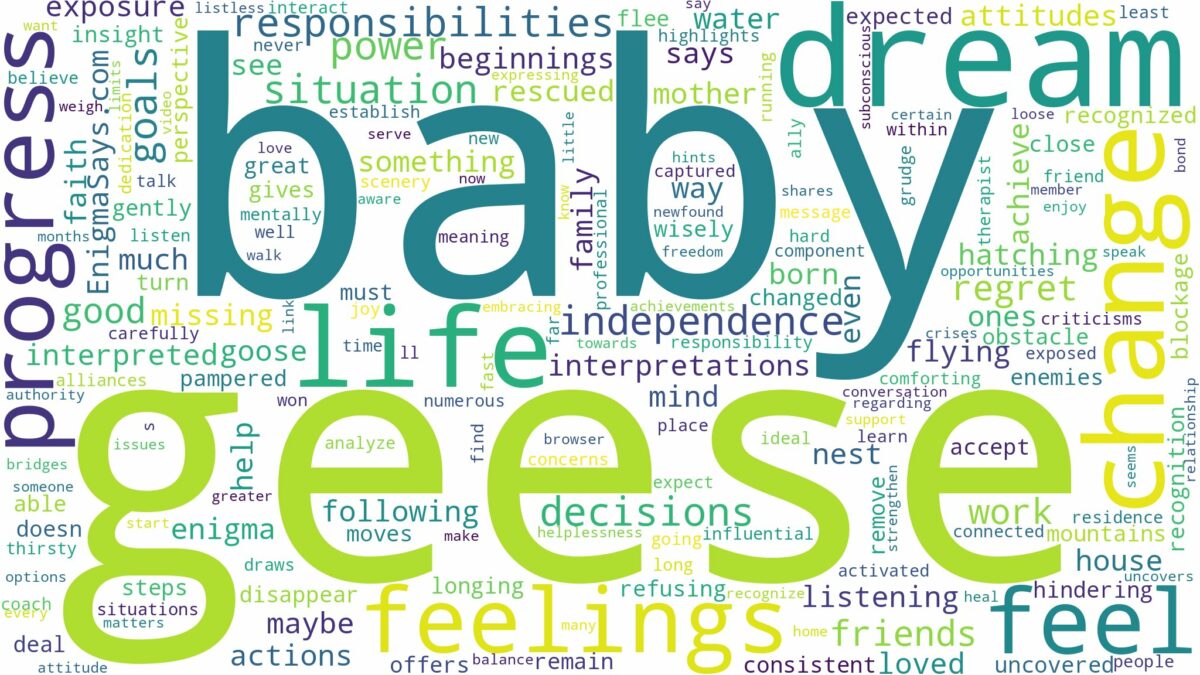 dream about baby geese and related dreams with their meanings in a word cloud