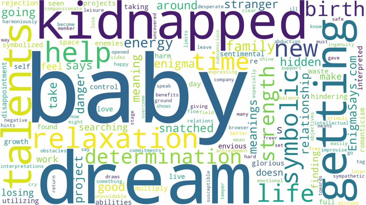 dreaming about baby getting kidnapped and related dreams with their meanings in a word cloud