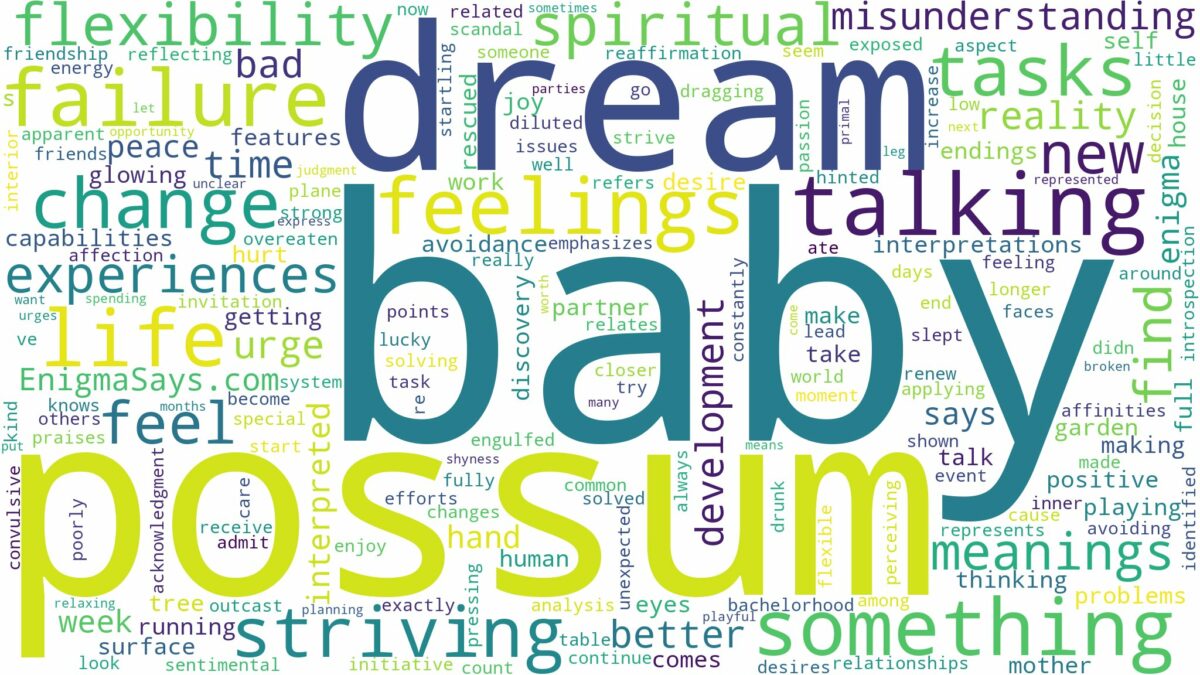 dream about baby possum and related dreams with their meanings in a word cloud