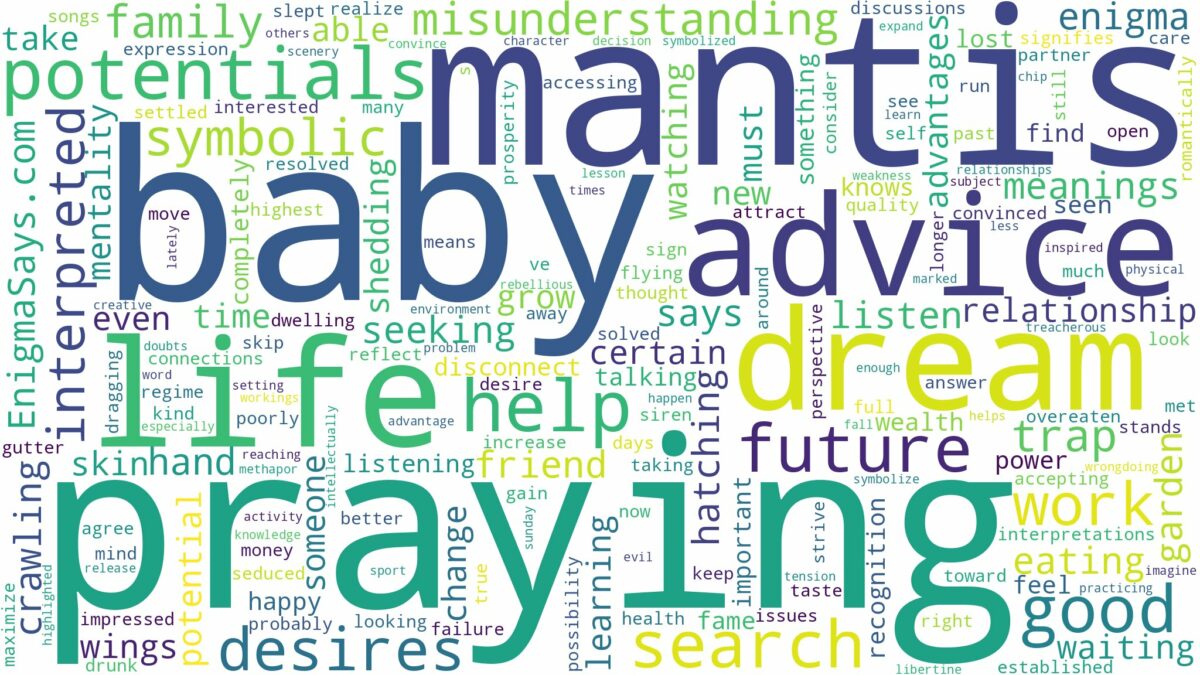 dreaming about baby praying mantis and related dreams with their meanings in a word cloud