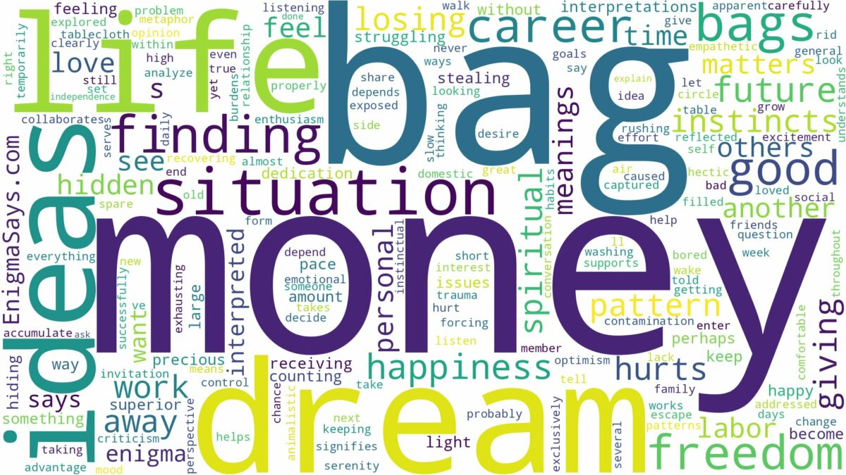 dream about bag of money and related dreams with their meanings in a word cloud