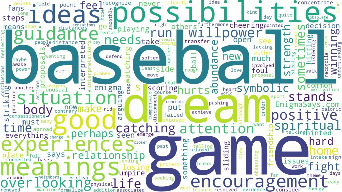 dream about baseball game and related dreams with their meanings in a word cloud