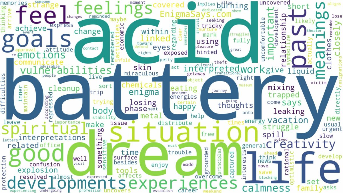 dream about battery acid and related dreams with their meanings in a word cloud