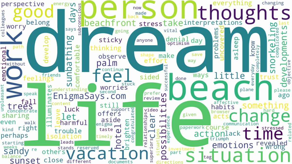 dream about beach vacation and related dreams with their meanings in a word cloud