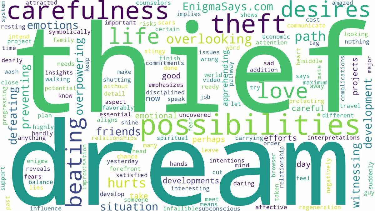 dream of beating a thief and related dreams with their meanings in a word cloud