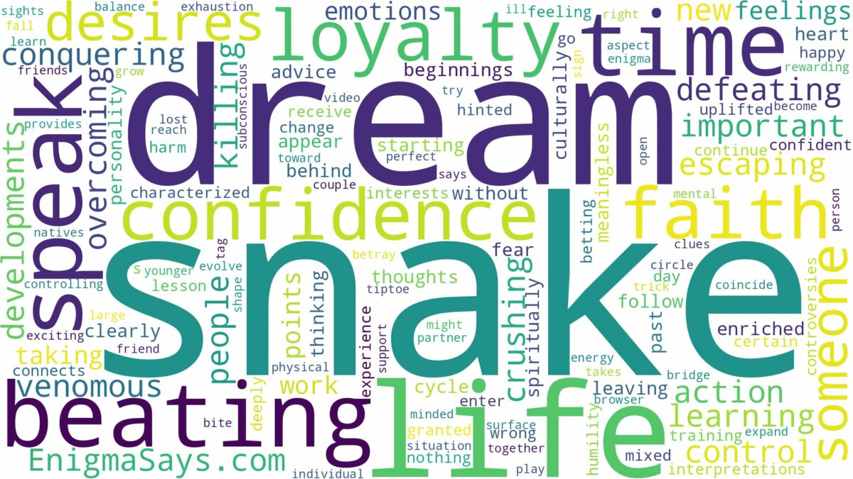 dream of beating snake and related dreams with their meanings in a word cloud